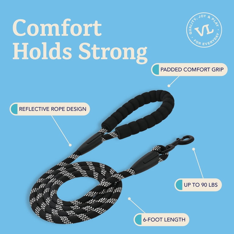Reflective Rope Leash, 6 ft, Black & White, Medium/Large photo 3