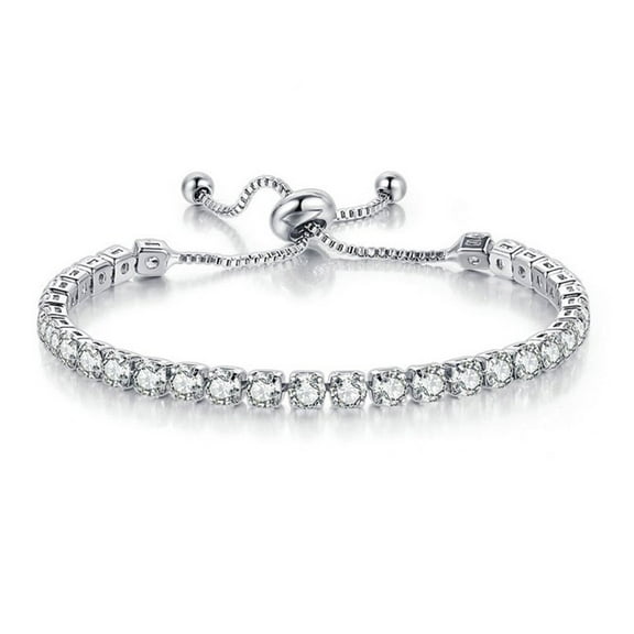 Paris Jewelry Women's 24k White Gold 6 Ct Created White Sapphire Round Adjustable Tennis Bracelet plated