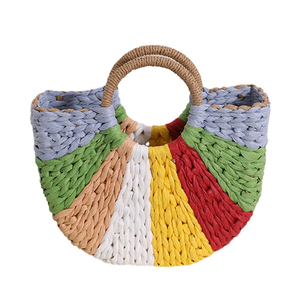 Bolso de paja Bolsos tejidos Bolsos de playa de verano tejidos a mano Bolso de mano