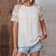 thumbnail image 3 of Gibobby Playera Manga Corta para Mujer Camisa manga corta con empalme gesto encaje para mujer Top con sentido diseño transparente(Blanco,XL), 3 of 5