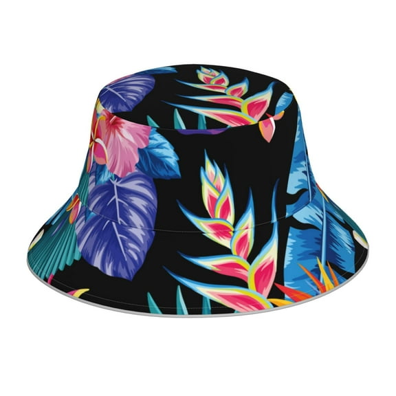 Kll Tropical Palm Leaves Bucket Hat For Women Men Packable Travel Beach Sun Hat Outdoor Rave Accessories Reflective Fisherman Cap