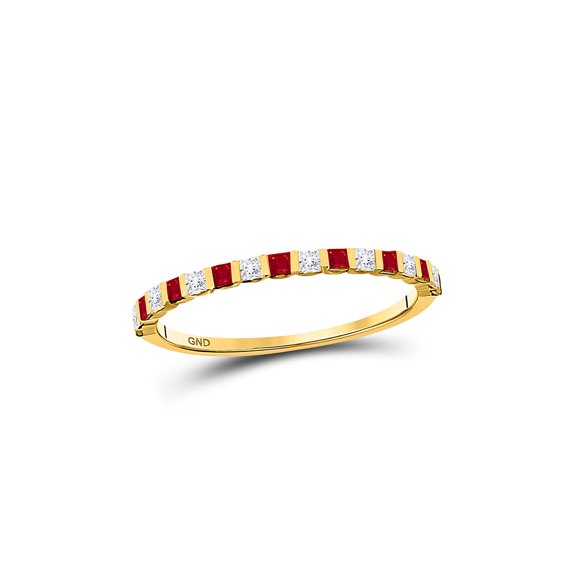 Diamond Princess 10kt Yellow Gold Womens Princess Ruby Diamond Alternating Stackable Band Ring 3/8 Cttw