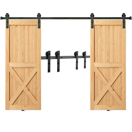 VEVOR 8FT Sliding Barn Door Hardware Kit, 330LBS Heavy Duty Barn Door Track Kit for Double Doors, Fit 3.7-4.3FT Total Wide and 1.3"-1.8" Thick 2 Door Panel(I Shape)