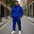 thumbnail image 3 of Nokdvo Mens Hoodie Set Long Sleeve Set with Pockets Solid Color Hooded Sweatshirt and Sweatpants Workout Athletic Running Training Outdoor Hooded Outfit,Royal Blue M, 3 of 4