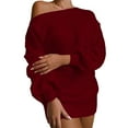 thumbnail image 2 of Fashion Women Sexy Solid Sleeve Off Shoulder Long Sleeves Sweater Dress, Fall and Winter Casual Wear with Lantern Sleeves, Elegant and Comfortable,Red,S, 2 of 5