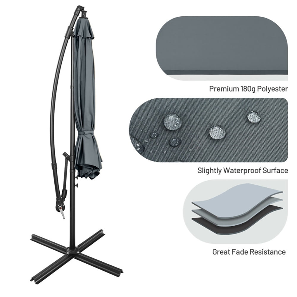Aimee Lii 10 Feet Offset Umbrella with 8 Ribs Cantilever and Cross Base, Outdoor Umbrella with Base, Gray Aimee Lii 10 Feet Offset Umbrella with 8 Ribs Cantilever and Cross Base, Outdoor Umbrella with Base, Gray