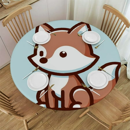 

Orinice Cute Fox Round Table Cover Stain Resistant Washable Indoor Outdoor Tablecloth Kitchen Dining Wedding Parties 100% Polyester Mother s Day 46-50