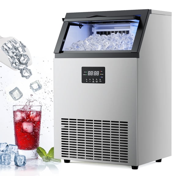 Joreek 100lbs/24H Commercial Ice Maker Machine, Stainless Steel Under Counter ice Machine with 33lbs Ice Storage Capacity, Freestanding Ice Maker