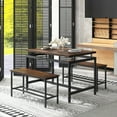 thumbnail image 4 of Gymax 3 PCS Dining Table Set for 4 w/ 43" Wooden Kitchen Table 2 Benches Metal Frame, 4 of 10
