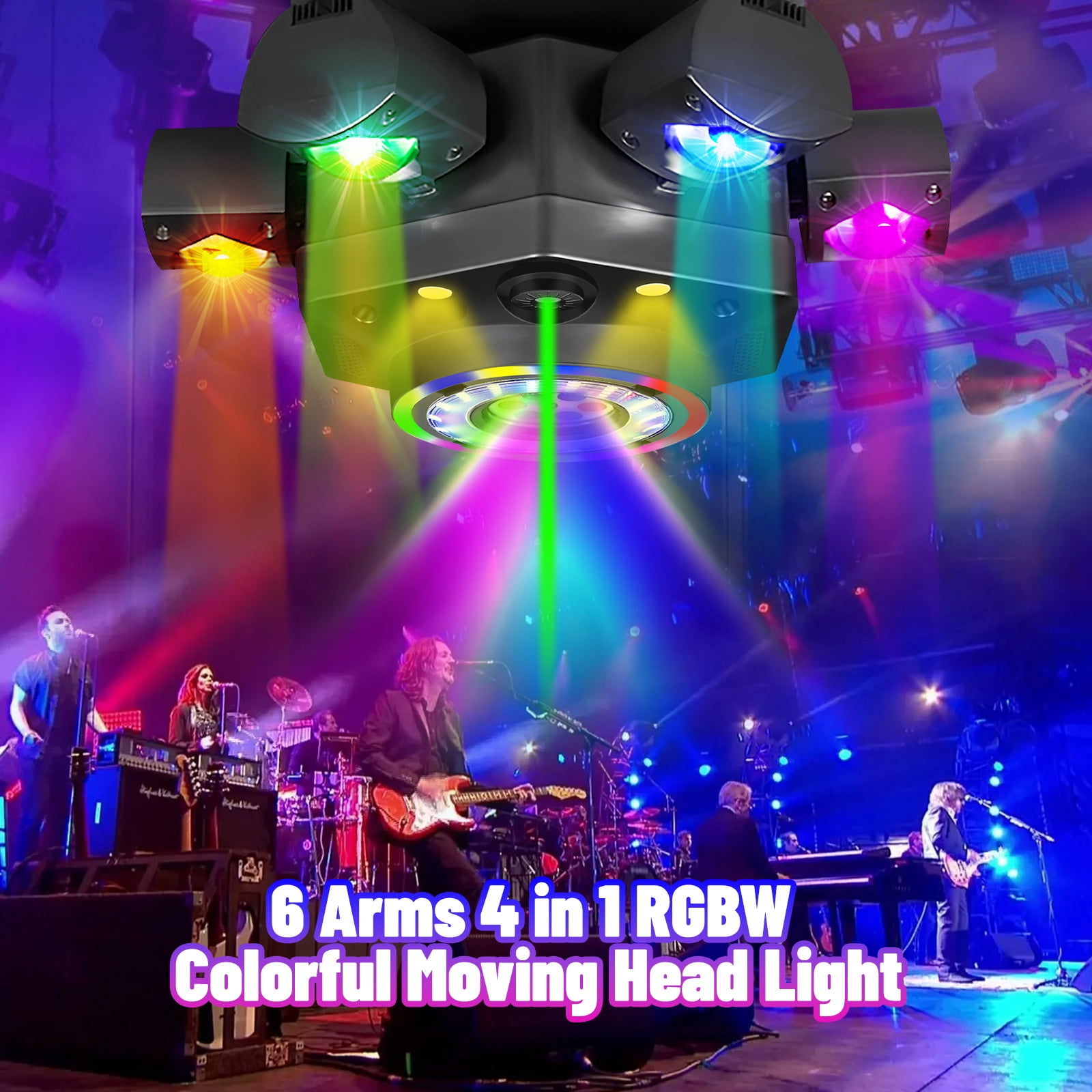 150W Disco Stage Light, 6 Arm RGBW LED  Moving Head DJ Lights  with Mixed Lighting Effects, Sound Activated, DMX 512 Remote Control DJ Lights for Disco Club Wedding Party (Pattern)