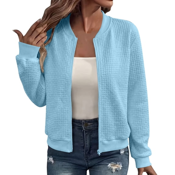 QQNHM Bomber Jacket For Women Full Zip Long Sleeve Lightweight Coat Fall Casual Baseball Outerwear