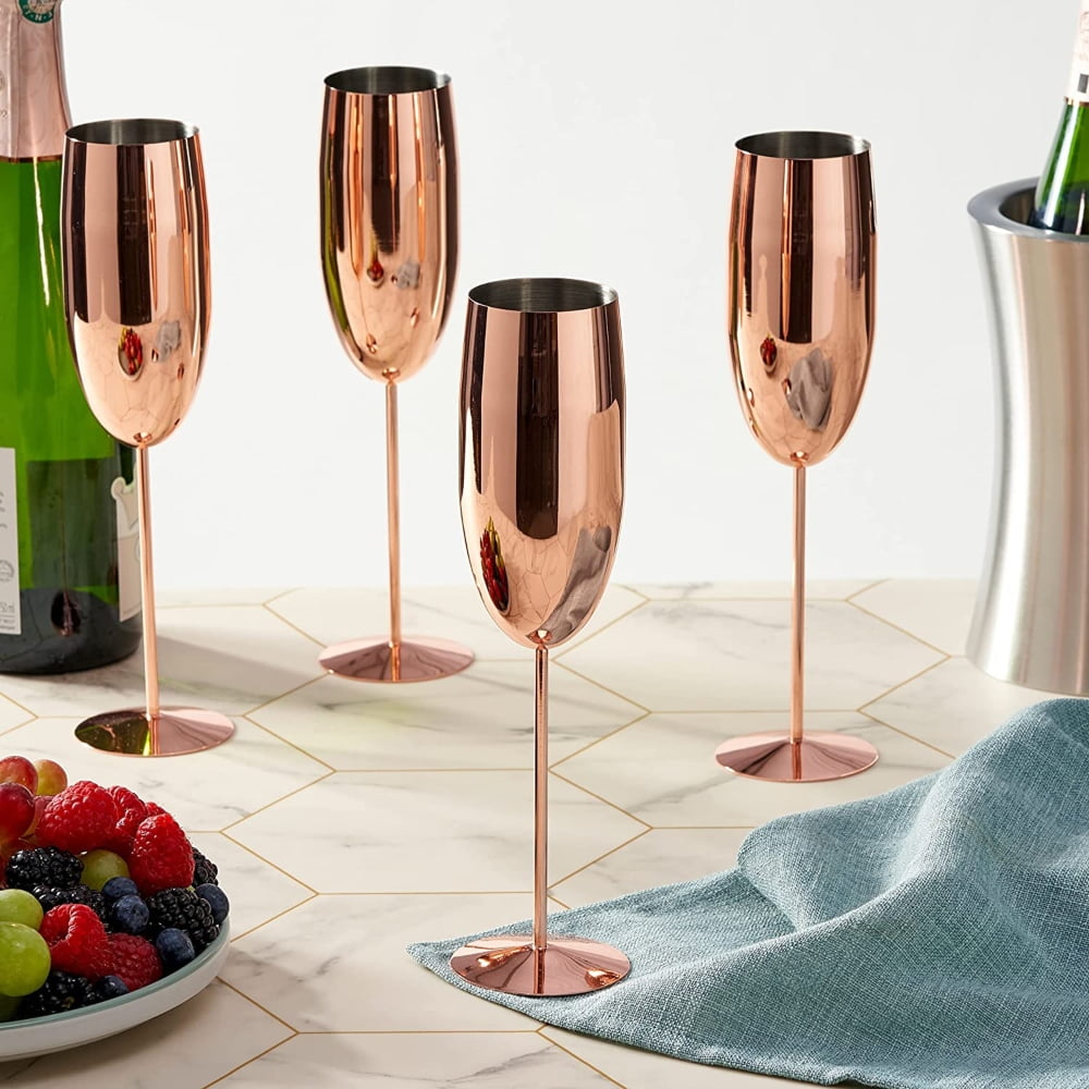 1pc Etching Stainless Steel Champagne Flutes Glass, 200ml Copper Plated  Champagne Glasses For Wedding,Parties And Anniversary