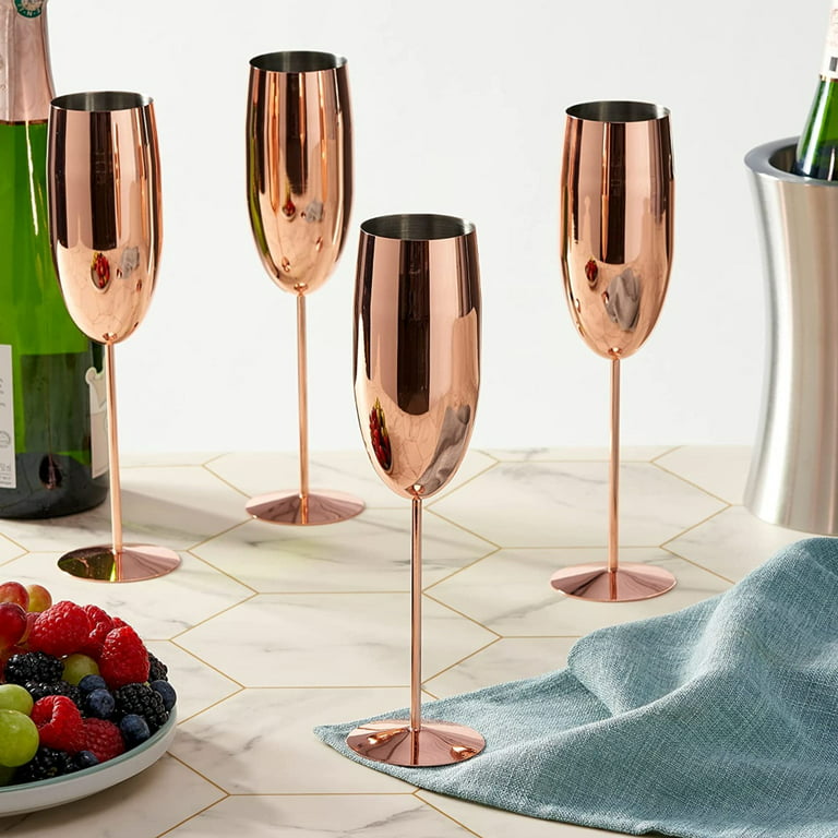 Stainless Steel Copper Rose Gold Champagne Flutes, Shatterproof Glasses for  Wedding Anniversary Garden Barbecue Party - 285ml 