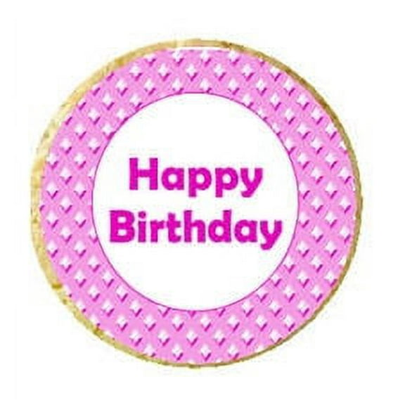 12 - 2 inch Happy Birthday Edible Cupcake Images -Hot Pink