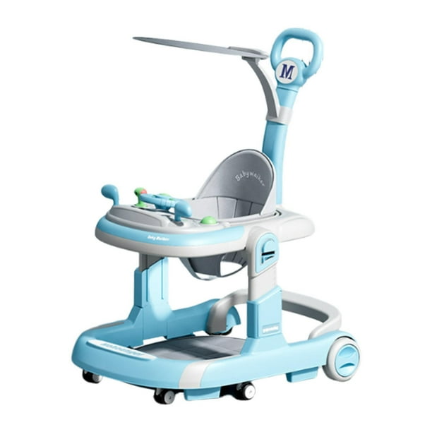 Cochecito de bebé, centro de actividades para bebés, antivuelco, con música, juguete para caminar para niños con ruedas para niños y niñas de 6 Azul