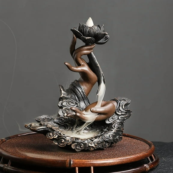 1pc Backflow Incense Burner, Handmade Resin Lotus Buddha Hand Waterfall Incense Burner for Home Relaxation Lucky Feng Shui Decor (Without Incense)