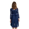 thumbnail image 4 of YONGHS Girls Elegant Lace Flower Girl Dress Long Sleeve A-Line High Low Hem Junior Bridesmaid Dress Navy Blue 14, 4 of 7