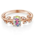 thumbnail image 3 of Gem Stone King 1.21 Ct Oval Mercury Mist Mystic Topaz 18K Rose Gold Plated Silver Greek Olive Vine Branch Engagement Ring, 3 of 7