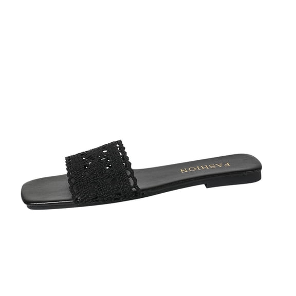 ShiShine Women's Crochet Slide Sandals Square Toe Flat Slip On Comfortable Casual Dressy Summer Shoes