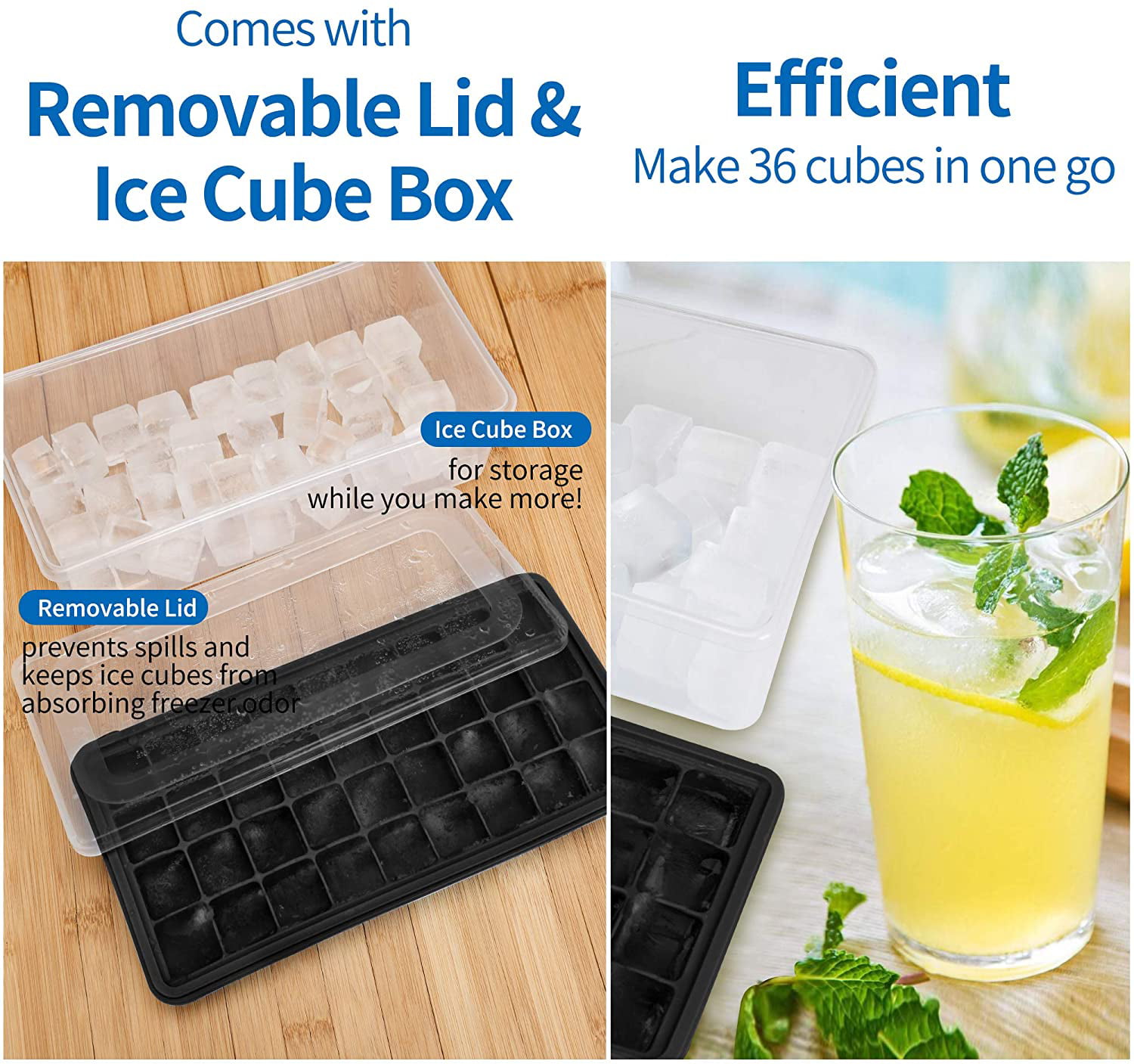  Ice Cube Tray, Missfeel 2 * 24 Ice Cube Tray With Lid, Ice Trays  For Freezer Comes With Ice Bin, Ice Lid and Tongs, Press to Release All Ice  Flexible Durable