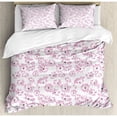 thumbnail image 3 of Flower Duvet Cover Set Queen Size, Watercolor Pastel Colored Romantic Florals Petals and Buds Art Print, Decorative 3 Piece Bedding Set with 2 Pillow Shams, Pale Pink Black and White, by Ambesonne, 3 of 3