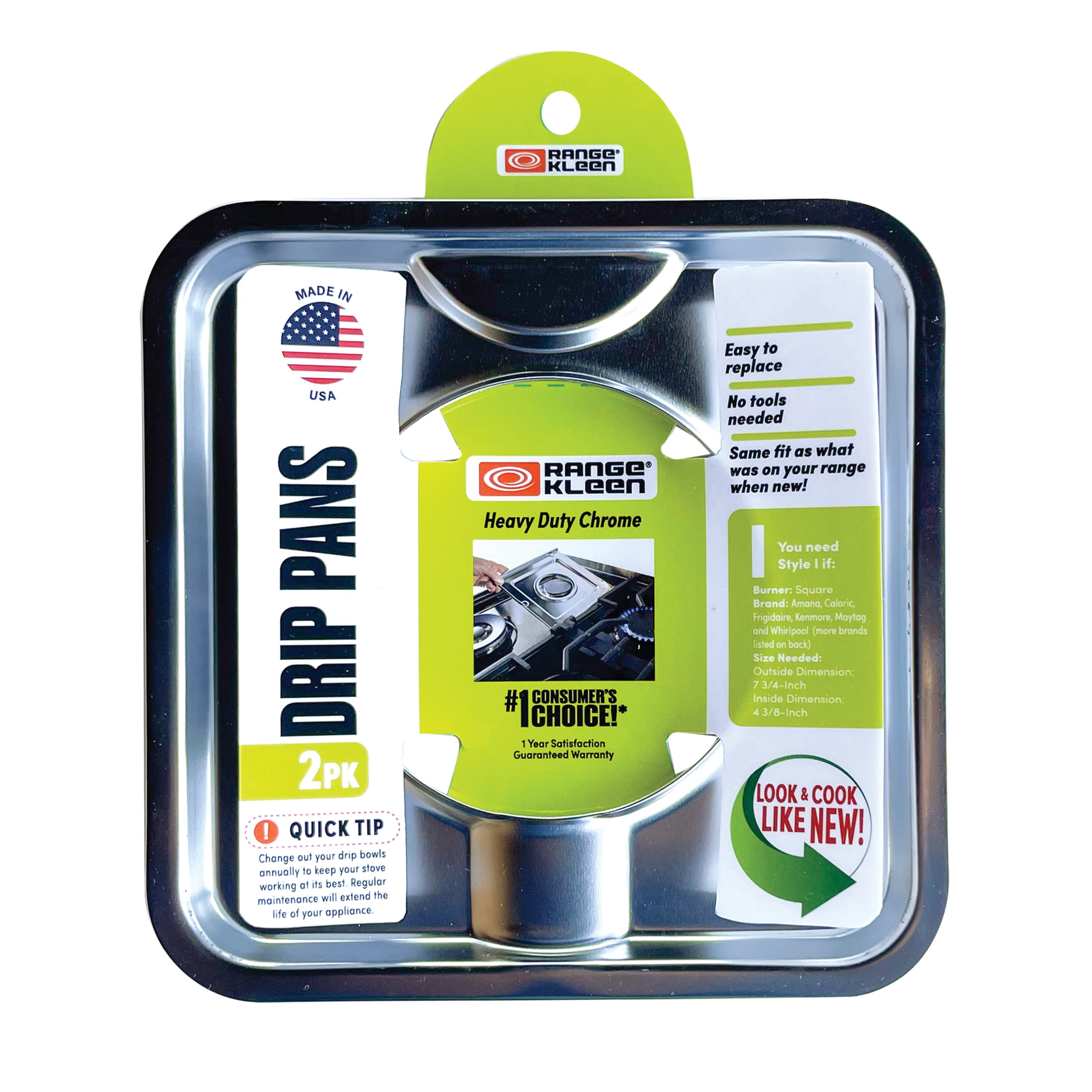 Range Kleen SGP4002X Style I Chrome Square 7.75 inch 2 Pack Range Drip Pan