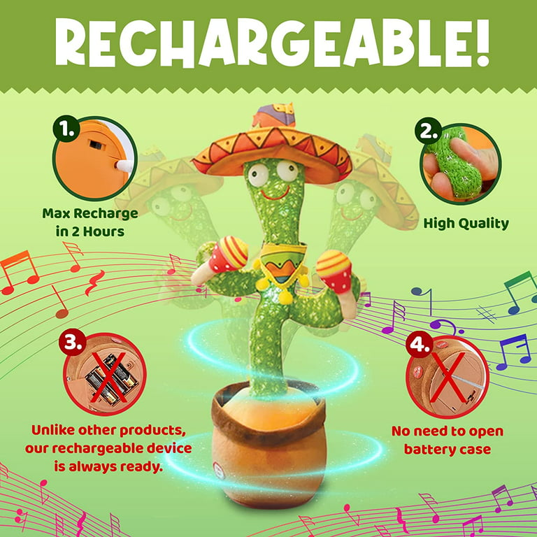 Dancing Cactus Toys, A Cactus That Can Dance, Sing, Twist, and Shine 120  English Dance Recordings Learn to Speak (Dancing Cactus with Hat)