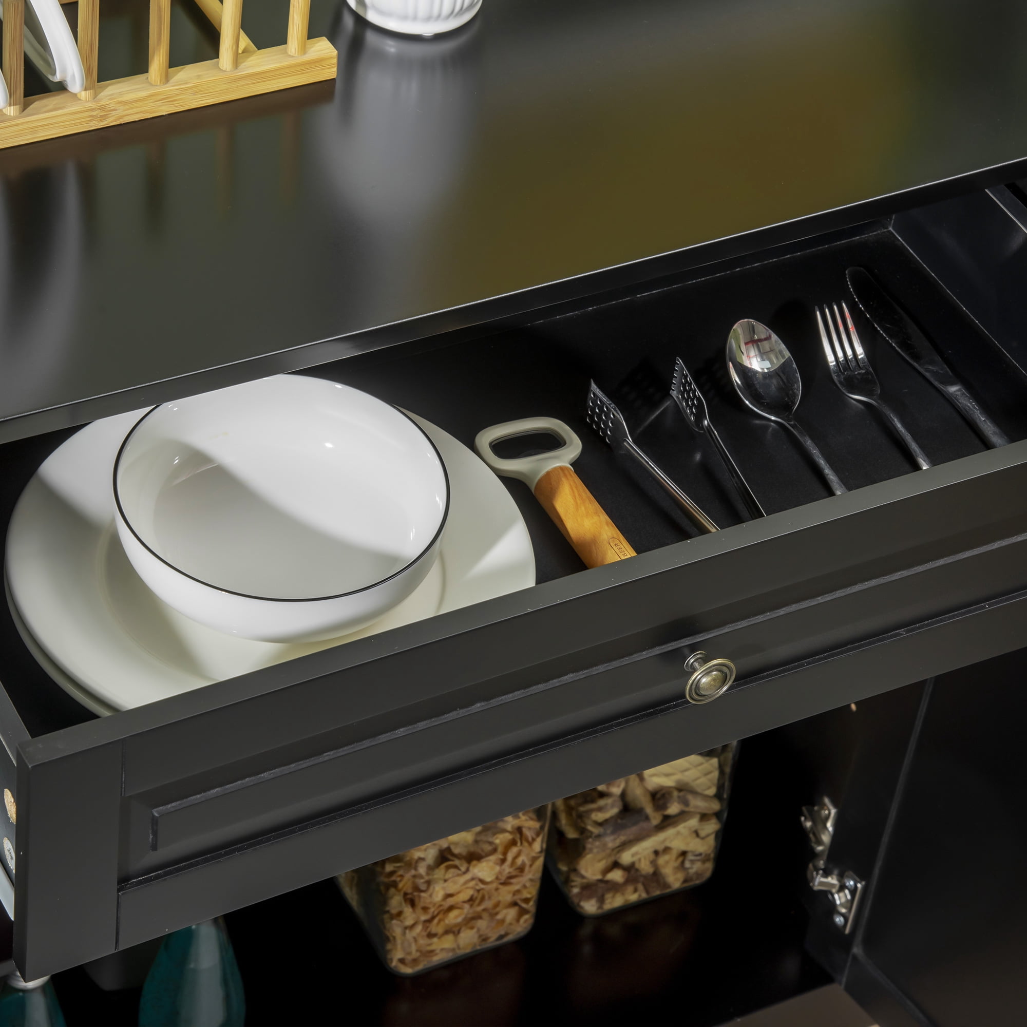 HOQBN Sideboard Buffet Cabinet, Modern Accent Cabinet with 2 Drawers and Adjustable Shelves for Kitchen and Living Room Black