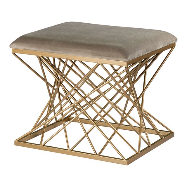 SEI Furniture Mikkeli Square Velvet Upholstered Stool in Gray/Gold