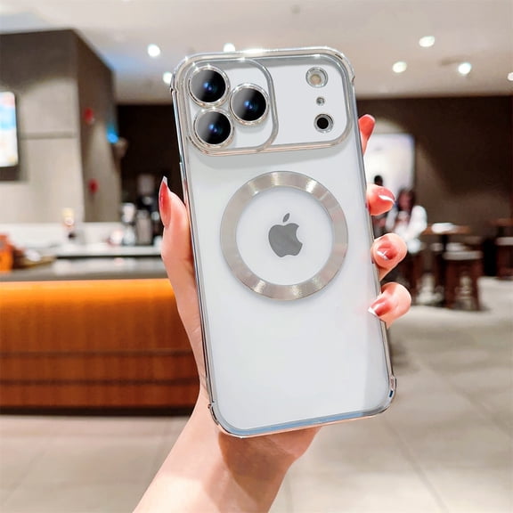 Magnetic Case For iPhone 17 Pro with Camera Lens Protection, Electroplated Clear Slim Cover Compatible with MagSafe, Military Grade Drop Tested Shockproof Protective Case, Silver