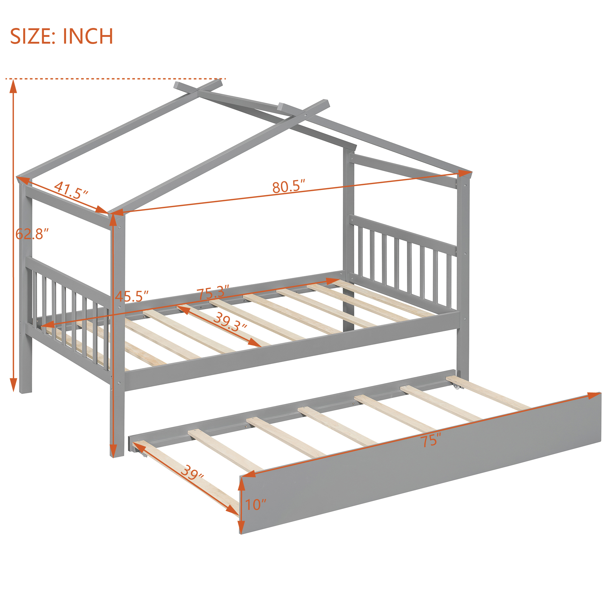 Sailvan Twin Size Wooden House Bed with Twin Size Trundle