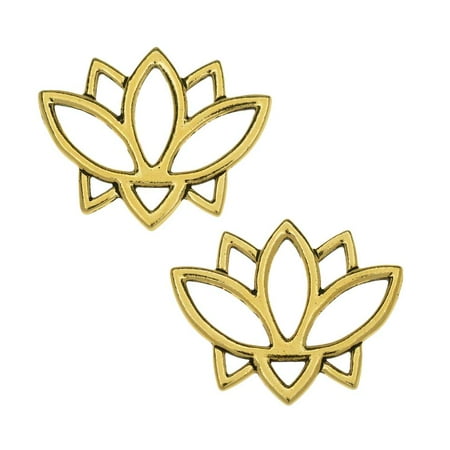 Flower Connector - TierraCast Pewter Connector Links, Open Lotus Flower Design 19x23.5mm, 2 Pcs, Antiqued Gold Plated