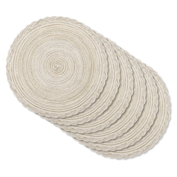 MeyJey 15" Braid Round Placemat Set of 6, Large Cotton Woven Non-Slip Placemat Set of 6 Heat Resistant Placemat 6 Piece, Ivory