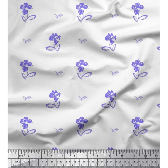 Soimoi Moss Georgette Fabric Leaves & Floral Artistic Print Fabric by Yard 42 Inch Wide