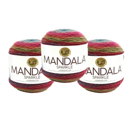 UPC: 0842093116851 | Lion Brand Yarn Mandala Sparkle Astrid Metallic Self-Striping Light Acrylic Multi-Color Yarn 3 Pack