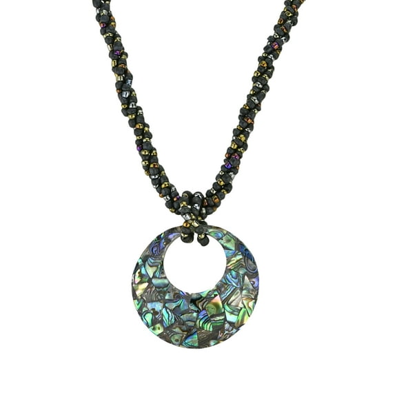 Stylish Abalone Shell Medallion Twisted Beads Statement Necklace