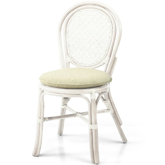 Denver Dining Wicker Side Chair with Cream Cushion Handmade Rattan, White