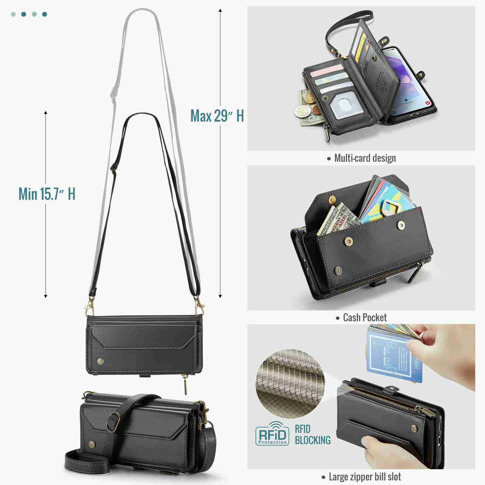 Dteck for Samsung A54 5G Case with RFID Blocking Wallet Case for Women Men, Shockproof PU Leather Magnetic Flip Strap Zipper Card Holder Phone Case,Black