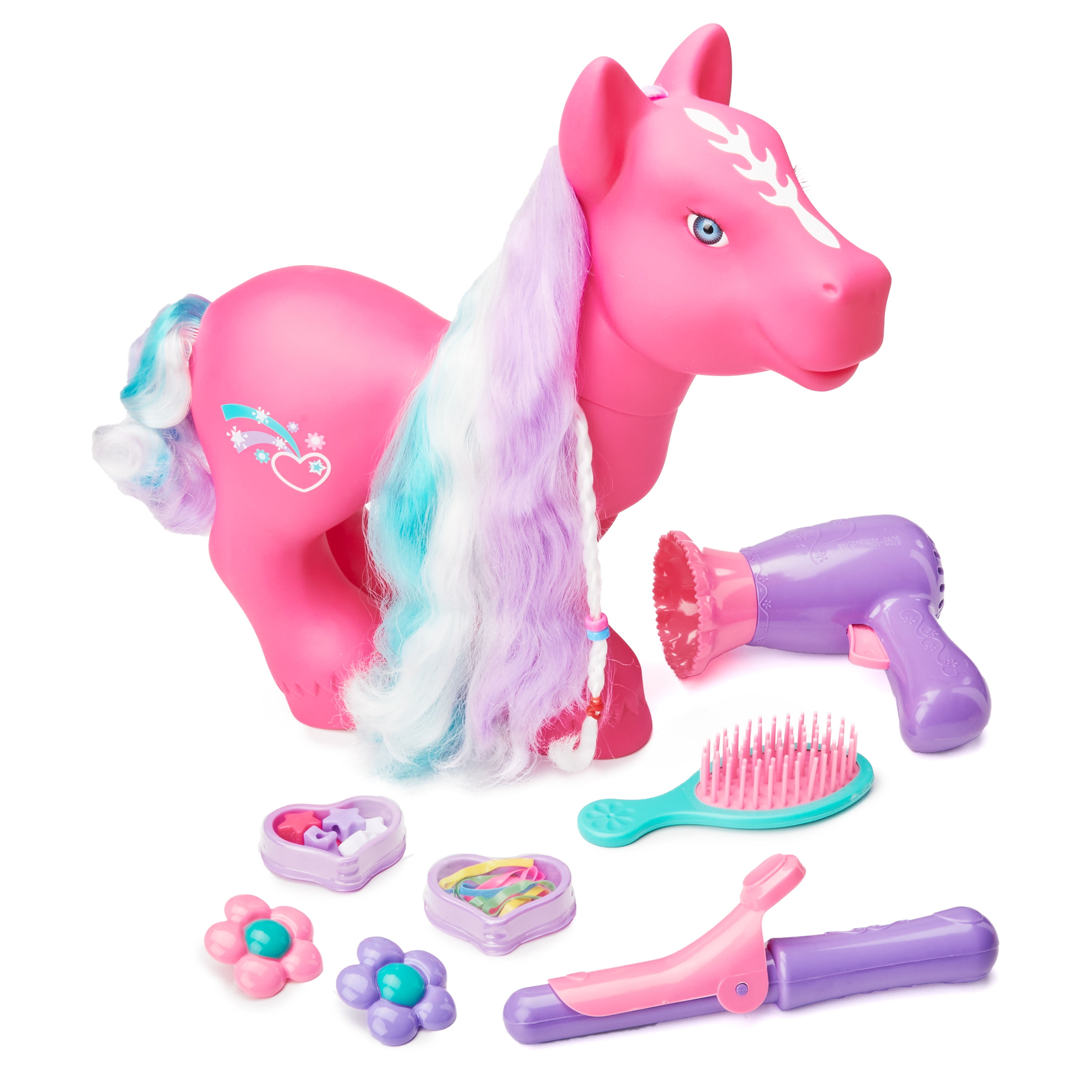 SET OF 2 PRETTY PONY WITH ACCESSORIES GIRLS TOY GIFT BRUSHABLE HAIR LARGE NEW 