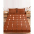 thumbnail image 2 of King Size Fitted Sheet Set - Red Brown Gingham 3 Piece Bedding Sets 16" Deep Pocket Fitted Sheet with 2 Pillowcases, Modern Minimalist Geometric Plaid Brushed Microfiber Hotel Luxury Bed Sheets, 2 of 9
