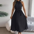 thumbnail image 4 of Women's Sleeveless Halter Neck Pleated Midi Cocktail Dresses A Line Flowy Beach Maxi Dress with Belt, 4 of 7