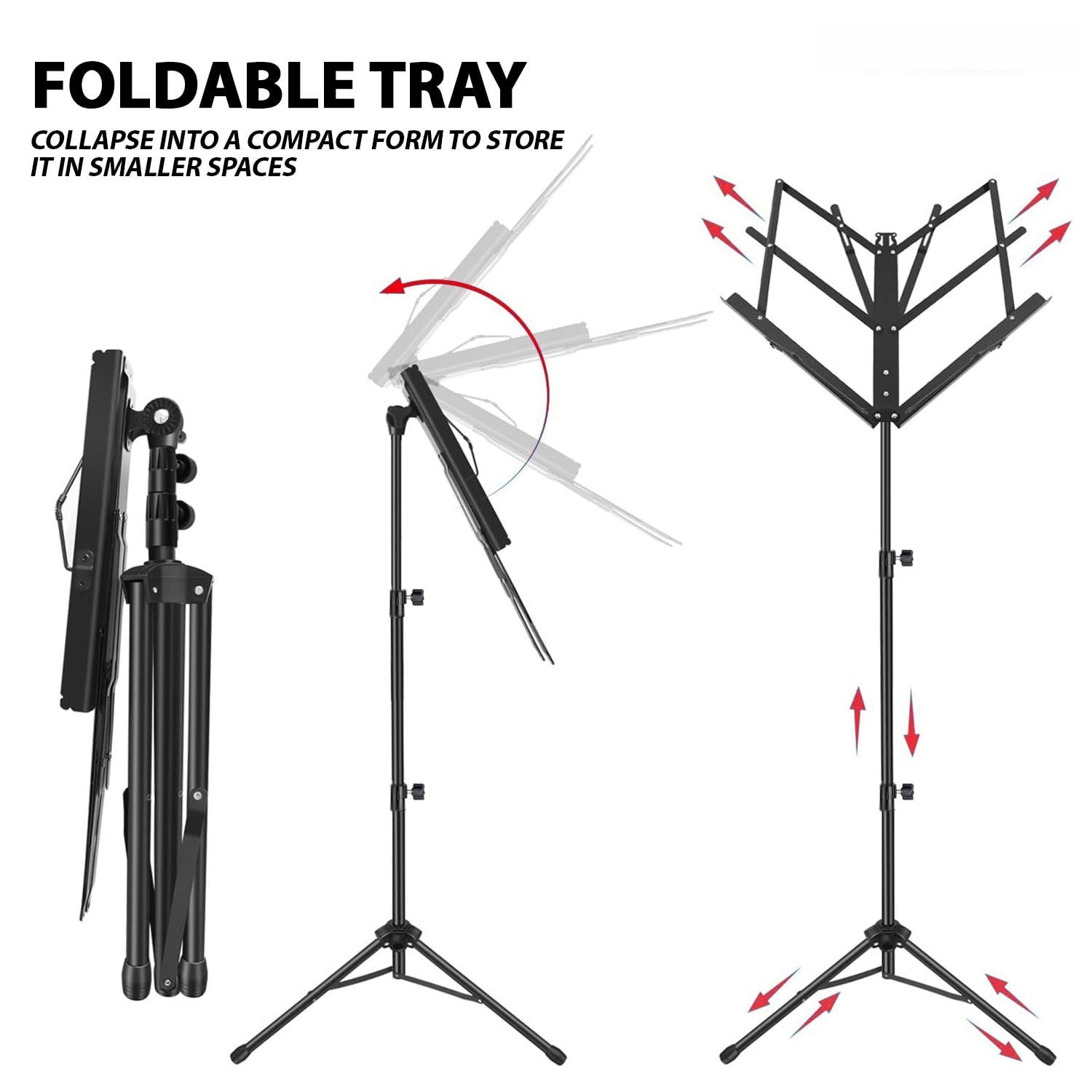Black Portable Music Stand, Adjustable and Foldable Desktop Bookshelf, Sturdy and Stable, with Anti-slip Pads, Equipped with Storage Bag, Suitable for Schools and Choirs.