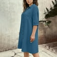 thumbnail image 4 of Fnooota Womens Plus Size Shirt Dresses, Short Sleeve Casual Lapel Collar Midi Dresses Summer Dresses with Pockets Navy Size L, 4 of 6