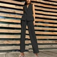 thumbnail image 2 of Women's Sleeveless Business Suits, Two Piece Outfits Summer Fashion Button V Neck Vests Blazer and Wide Leg Pants Sets Linen Sets for Lady 2 Piece Shorts Black XXL, 2 of 7