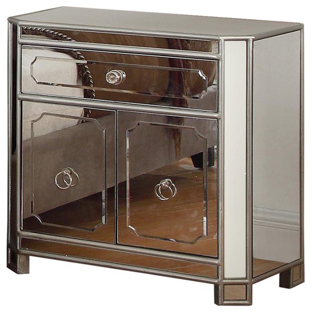 Best Master Mya Solid Wood Bedroom Nightstand In Silver Mirrored Walmart Com Walmart Com