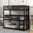 thumbnail image 2 of Triple Bunk Bed, Floor Bed with Safety Guardrail, Wood Bed Frame with Climbing Ladder, Easy to Assemble, Saving Space, Bed Bedroom Storage Guard Rail Ladder for Teens, Boys or Girls,Espresso, 2 of 6