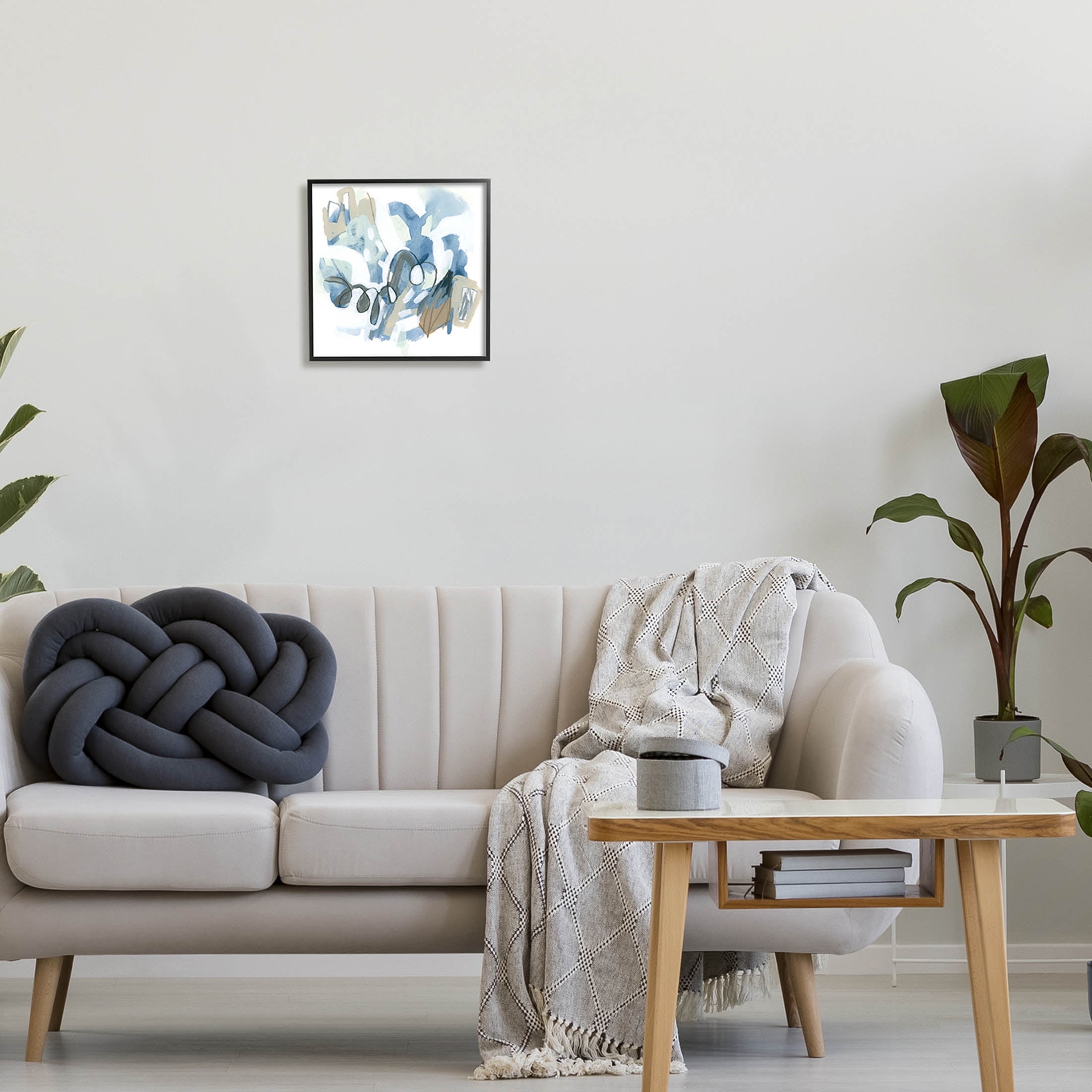 Stupell Industries Busy Blue Shapes Arrangement Painting Black Framed Art Print Wall Art, Design by June Erica Vess