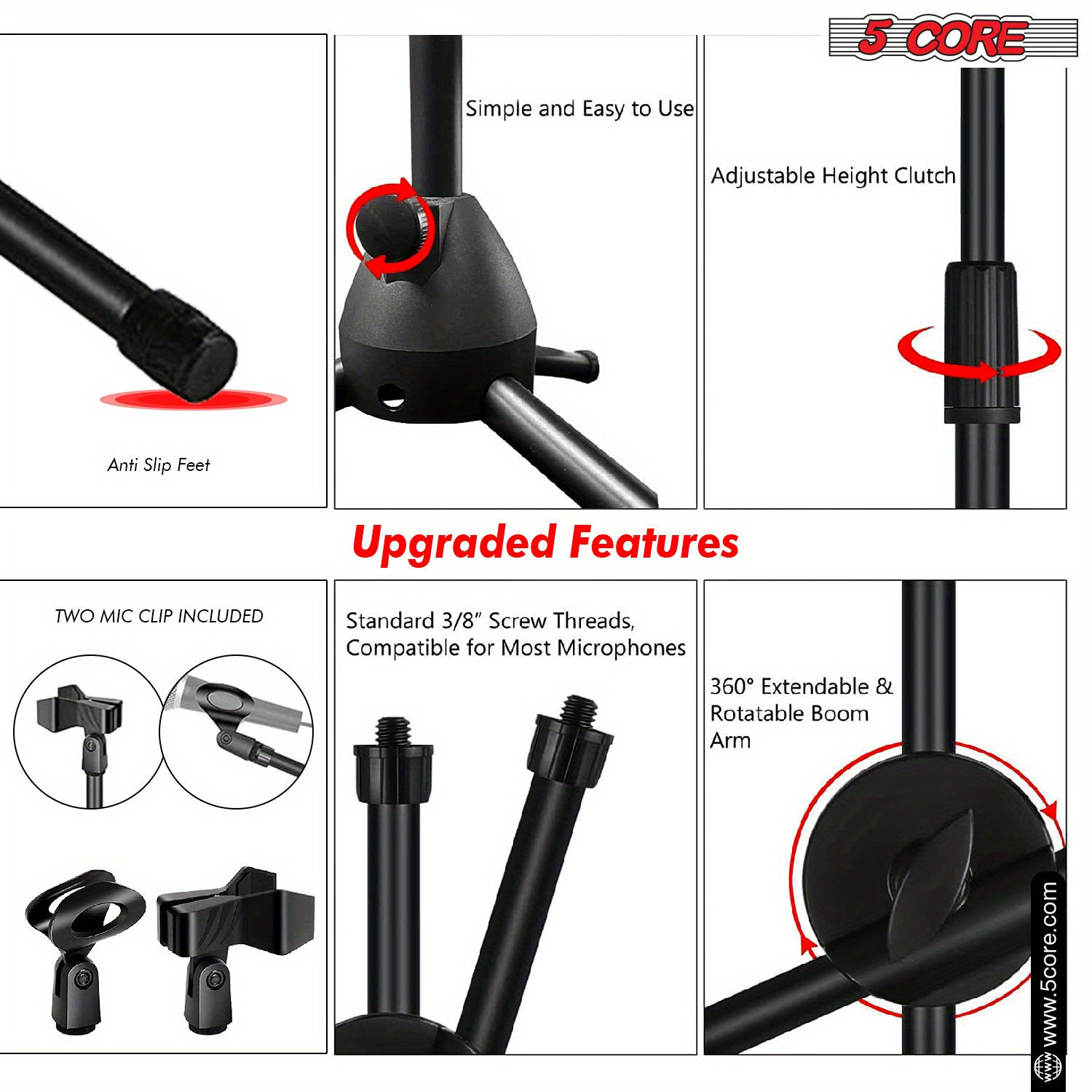 Tripod Microphone Stand Floor Adjustable 31 To 76 Inches Boom Arm Holder Microphone Stands 360 Degree Rotating