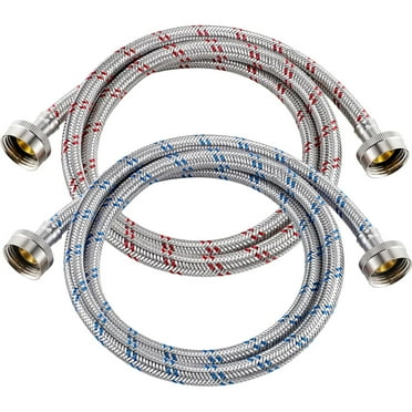 4 Ft Washing Machine Hoses, Premium Stainless Steel Washer Hoses Burst Proof 2 Packs, Hot and Cold Striped Water Supply Hoses for ALL Washing Machine