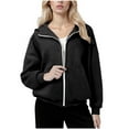 thumbnail image 2 of Stamzod Workout Jackets for Woman Solid Color Turndown Long Sleeve Zip Up Jacket with Pocket Casual Sweatshirt for Women Black XL, 2 of 8